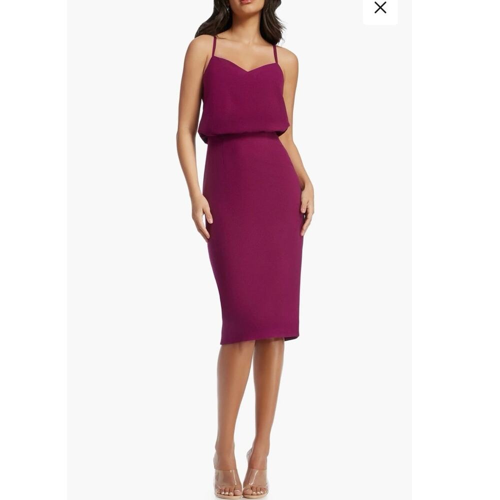 NWT Dress The Population Alondra Blouson Sheath Dress in Dark Magenta SZ XXS